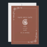 Save The Date Line Art Seashell Terracotta Rustic Beach Wedding<br><div class="desc">Illustration de coquillages rustiques de coquillages d'escargots de mer avec bordure de coquillages botaniques d'art en ligne. L'Arrière - plan est de couleur terre cuite.</div>
