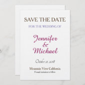 Save The Date Linge Enregistrer la date Mariage écriture classiq (Devant / Derrière)