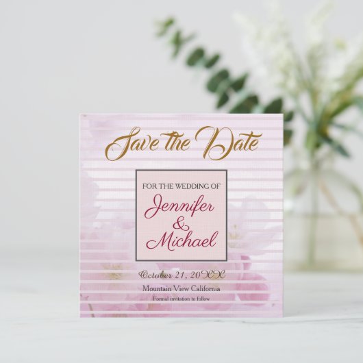 Save The Date Linge Enregistrer la date Mariage Fleurs roses élé (Debout devant)