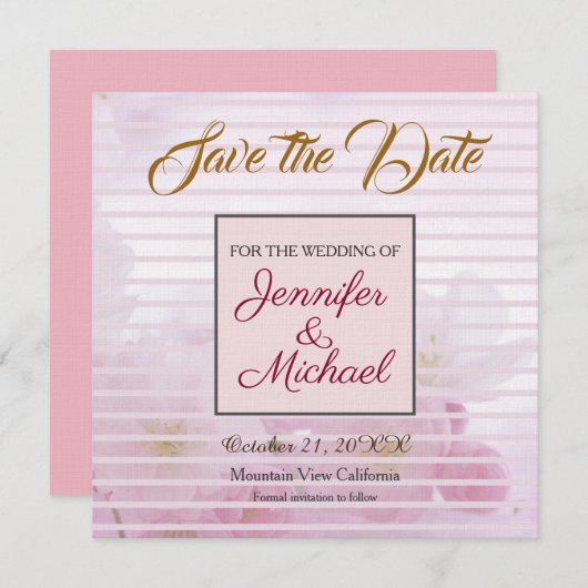 Save The Date Linge Enregistrer la date Mariage Fleurs roses élé (Devant / Derrière)