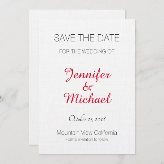 Save The Date Linge Enregistrer la date Mariage Rouge écriture m (Devant / Derrière)
