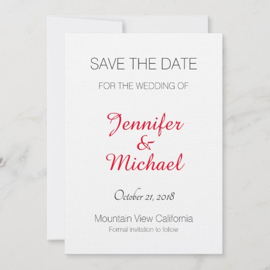 Save The Date Linge Enregistrer la date Mariage Rouge écriture m (Devant)