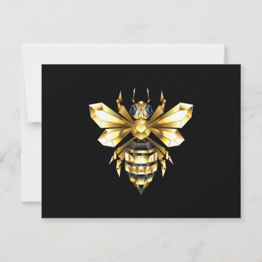 Save The Date Logo Faux Gold Foil Bee Polygonal sur Noir (Devant)
