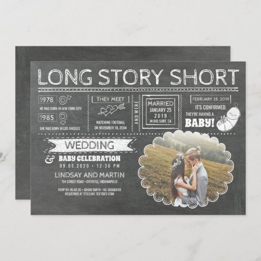 Save The Date Long récit | Fête du mariage et du bébé (Devant / Derrière)