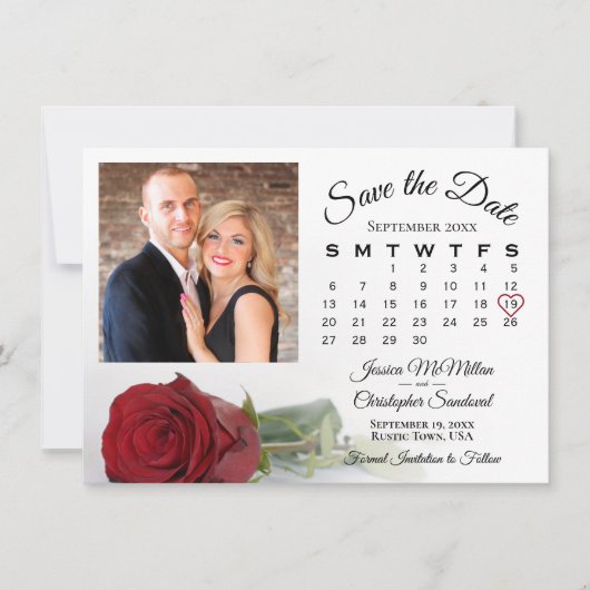 Save The Date Long Stemmed Red Rose Mariage Calendrier & Photo (Devant)