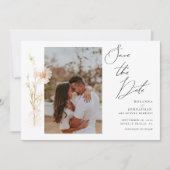 Save The Date L'or romantique et des fleurs blanches (Devant)
