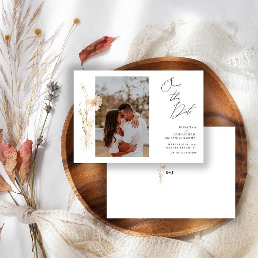 Save The Date L'or romantique et des fleurs blanches