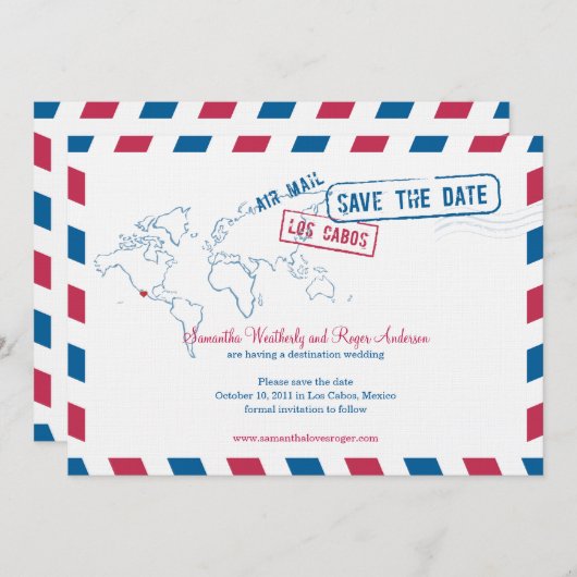 Save The Date Los Cabos Mexico Air Mail Mariage Enregistrer La D (Devant / Derrière)