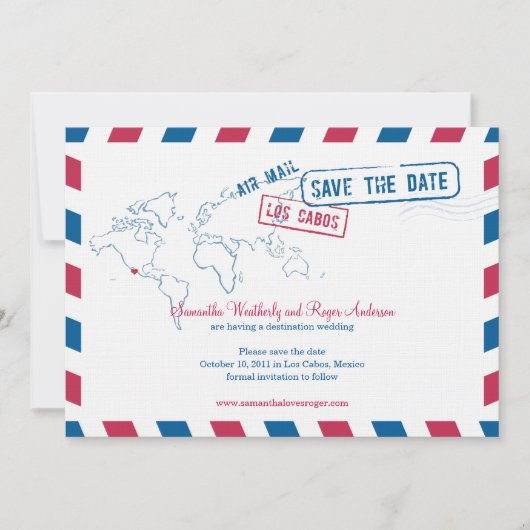 Save The Date Los Cabos Mexico Air Mail Mariage Enregistrer La D (Devant)