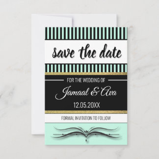 Save The Date Lotus Scroll & Stripes - Gold Foil