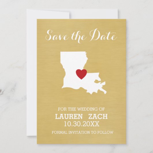 Save The Date Louisiana Home State Map - Mariage Enregistrer la  (Devant)