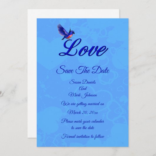 Save The Date Love Bluebird Mariage (Devant / Derrière)