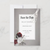 Save The Date Love & Bones Éffrayant Rouge Floral Mariage (Devant)