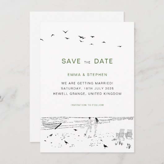 Save The Date Love côtière Sandy Beach Minimal Mariage (Devant / Derrière)