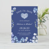 Save The Date Love Heart Oubliez-moi Nots Floral Sauvez la date (Debout devant)