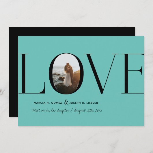 Save The Date Love Turquoise Blue Photo (Devant / Derrière)