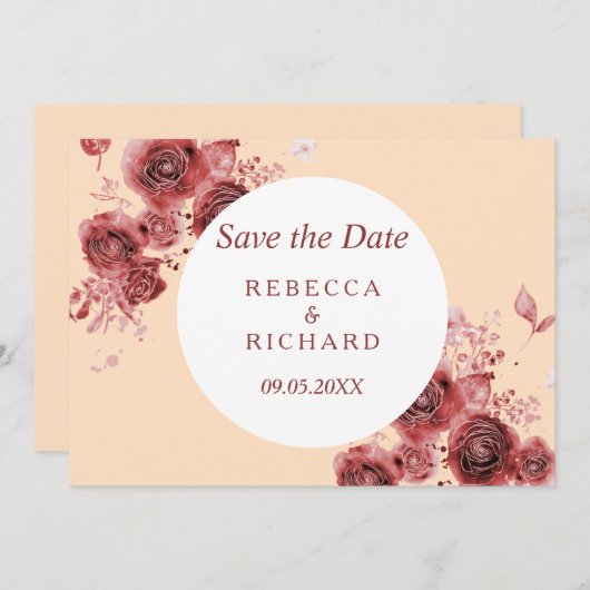 Save The Date Lovely Peach and Burgundy Enregistrer la date (Devant / Derrière)