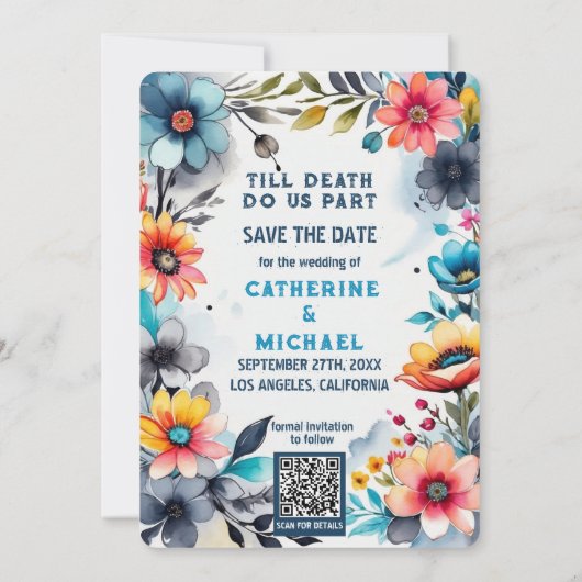 Save The Date Lovers Tarot Floral Mariage QR Code (Dos)