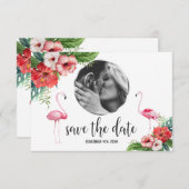 Save The Date Luau Flamant rose Photo Flore Tropicale Enregistre (Devant / Derrière)