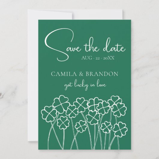 Save The Date Lucky Clover Emerald Green Photo Enregistrer La Da (Devant)