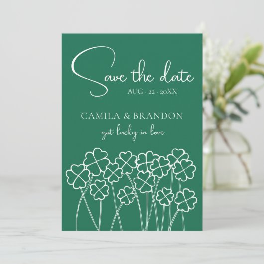 Save The Date Lucky Clover Emerald Green Photo Enregistrer La Da (Debout devant)