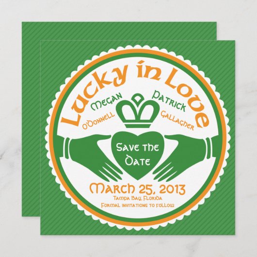 Save The Date Lucky in Love Irish Claddagh Wedding Enregistrer l (Devant / Derrière)