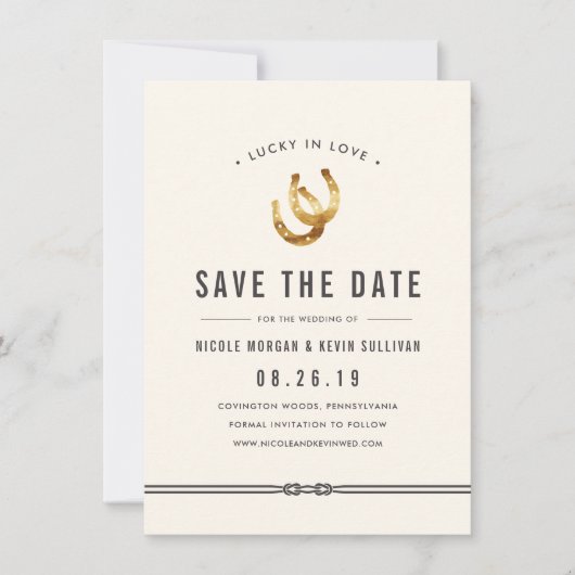 Save The Date Lucky in Love | Rangs à cheval rustiques (Devant)