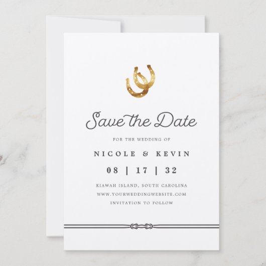 Save The Date Lucky in Love | Rustic Horseshoes Photo (Devant)