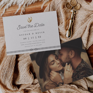 Save The Date Lucky in Love Rustic Horseshoes Photo