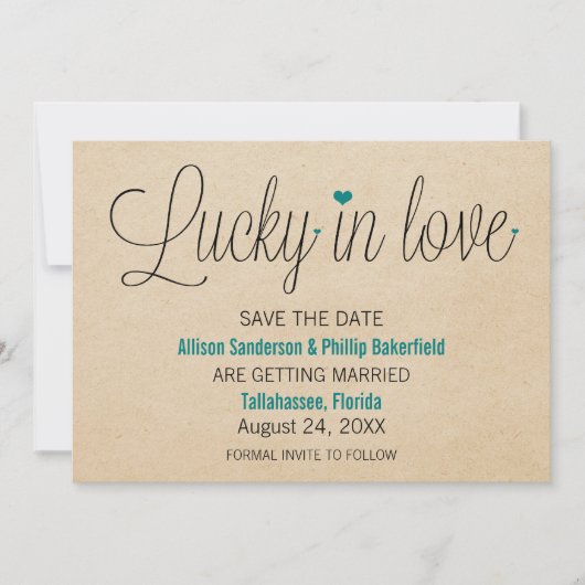 Save The Date Lucky in Love Save the Date, Turquoise (Devant)