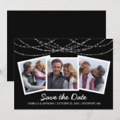 Save The Date Lumière à cordes scintillante moderne noire 3-Phot (Devant / Derrière)