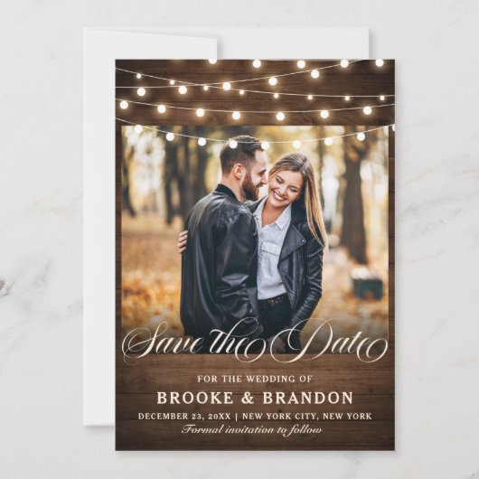 Save The Date Lumière de corde florale de Bourgogne rustique dan (Devant)