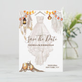 Save The Date Lumière de ficelle lanterne bohème macramé mariage (Debout devant)