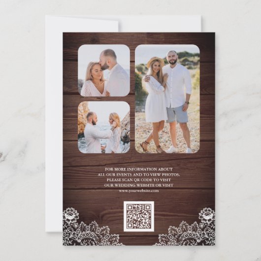 Save The Date Lumières à dentelle de bois Photo QR Code Mariage (Dos)