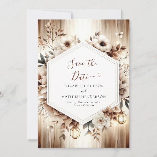 Save The Date Lumières botaniques Mariage rustique (Devant)