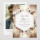 Save The Date Lumières botaniques Mariage rustique (Devant / Derrière)