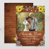 Save The Date Lumières de chaîne de bois floral de soleil rustiq (Devant / Derrière)