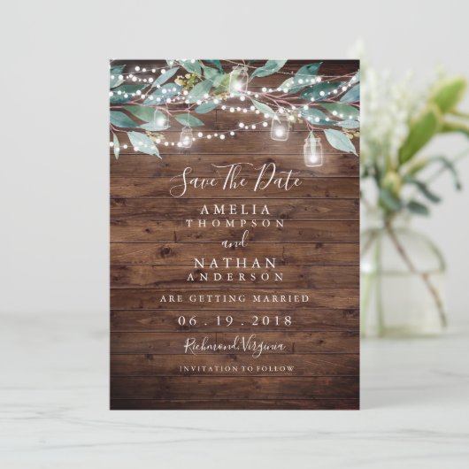 Save The Date Lumières de Chaîne de Feuille Rustique Enregistrer (Debout devant)
