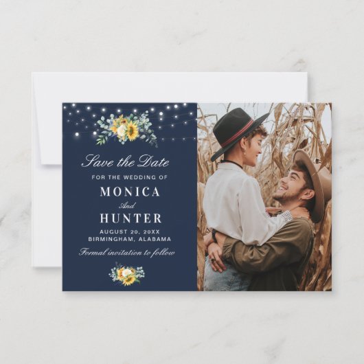 Save The Date lumières de chaîne de tournesol enregistrer la dat (Devant)