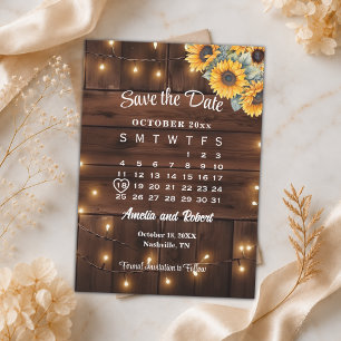 Save The Date Lumières de Chaîne de Tournesols Rustiques Calendr