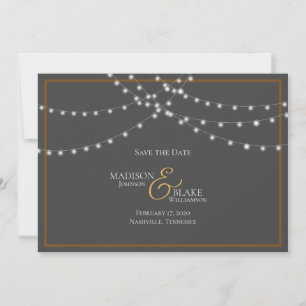 Save The Date Lumières de chaîne en gris simple et en cuivre Enr