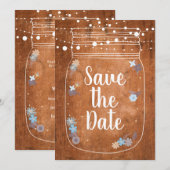 Save The Date Lumières de corde de pot de maçon rustique Enregis (Devant / Derrière)