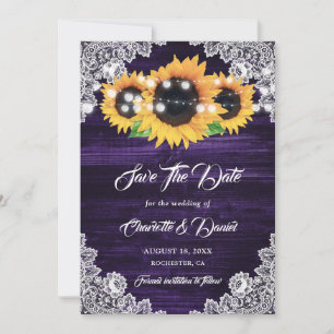 Save The Date Lumières de corde de tournesol violet floral dente