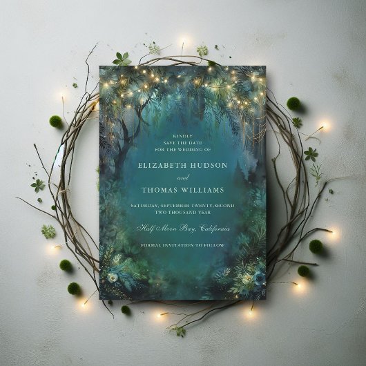Save The Date Lumières de Fée de Forêt Enchantée Mariage Boisé