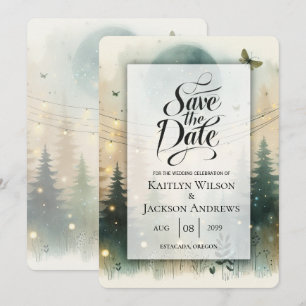 Save The Date Lumières de Fée de Mariage Forêt de Pin Capriceuse