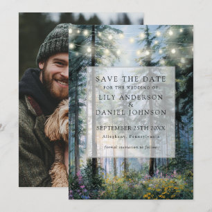 Save The Date Lumières de forêt florales rustiques Photo mariage