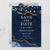 Save The Date Lumières de géode d'agate de marbre de bleu d'aqua (Devant / Derrière)