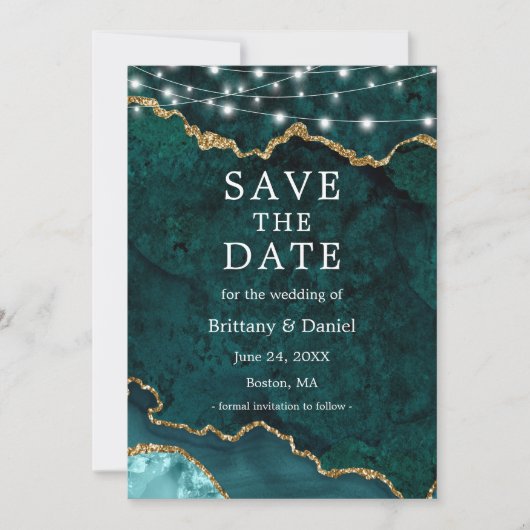 Save The Date Lumières de géode d'agate de marbre de sarcelle à  (Devant)