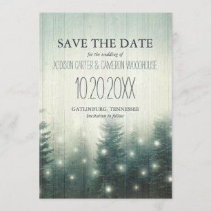 Save The Date Lumières de la forêt Rustique Enregistrer la dat