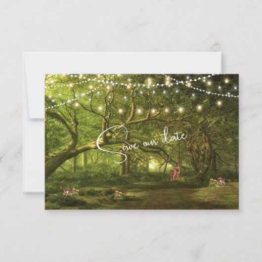 Save The Date Lumières de mariage de forêt enchantée Champignons (Devant)